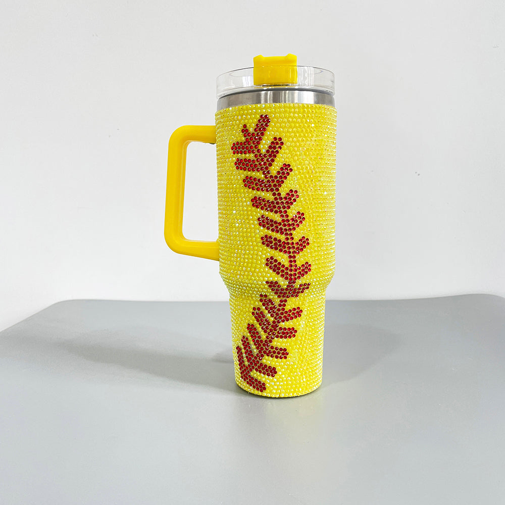 20 Pack 40oz H1.0 Yellow Tumbler with Baseball Bling Rhinestone_GGblanks