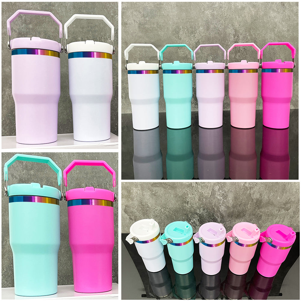 25 Pack USA RTS Rainbow Plated Kids 20oz Flip Straw Bottle for Laser Engraving_GGblanks