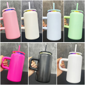25 Pack Rainbow Plated Rainbow Underneath Kids 16oz Stainless Steel Can with Handle_GGblanks