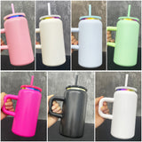 25 Pack Rainbow Plated Rainbow Underneath Kids 16oz Stainless Steel Can with Handle_GGblanks
