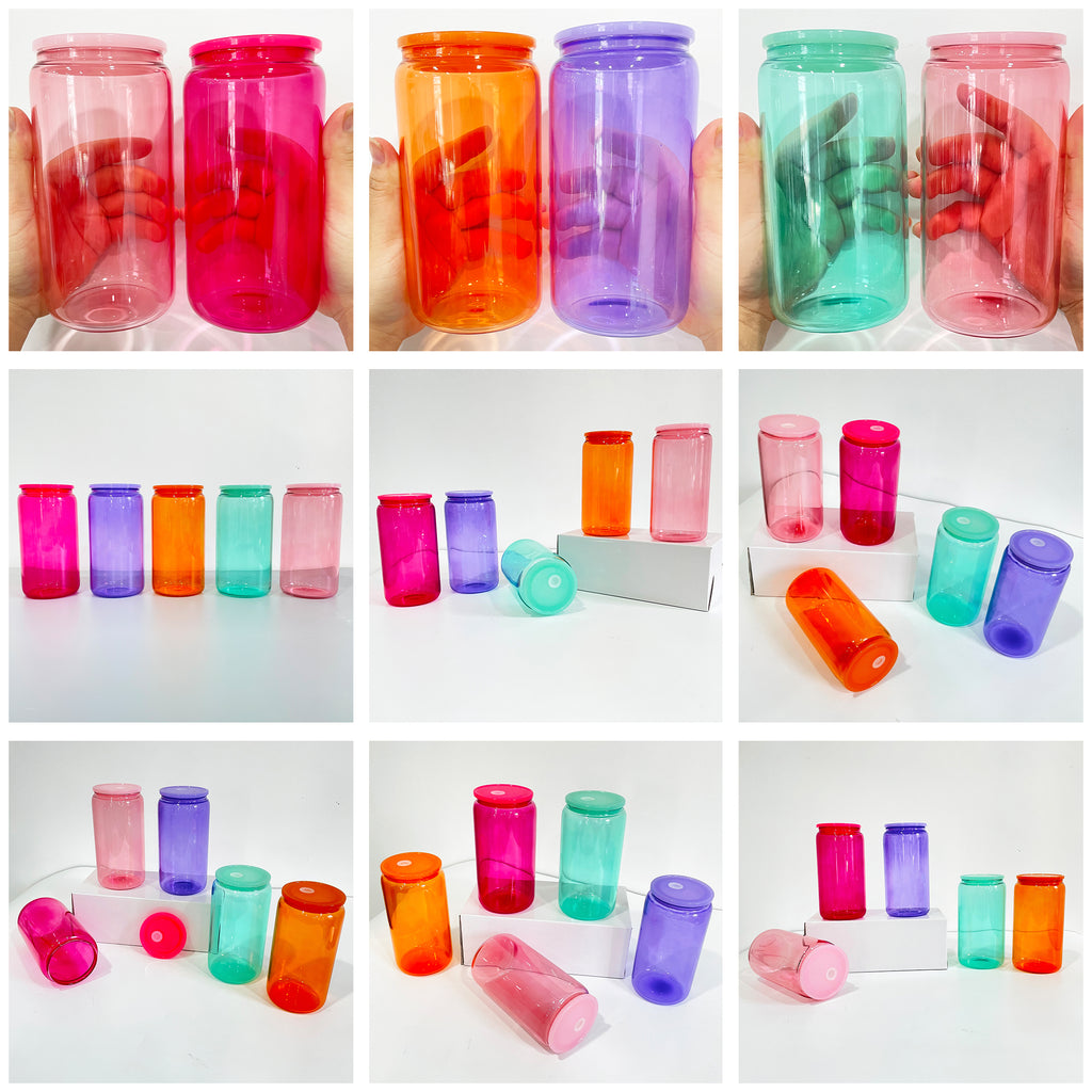 25 Pack 50 Pack 16oz Jelly Sublimation Glass Cans in Sweet Candy Colors_GGblanks