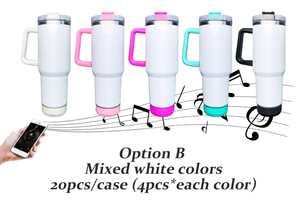 20 Pack 40oz White/Colorful Blank Sublimation Stanley-Style Bluetooth Speaker Tumblers_ GGblanks