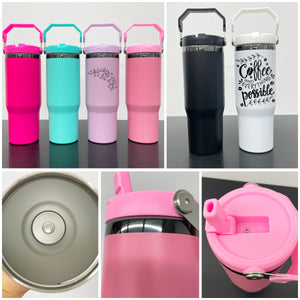 20 Pack 30oz mirror black plated tumblers with flip straw powder coated outdoor water bottles_GGblanks