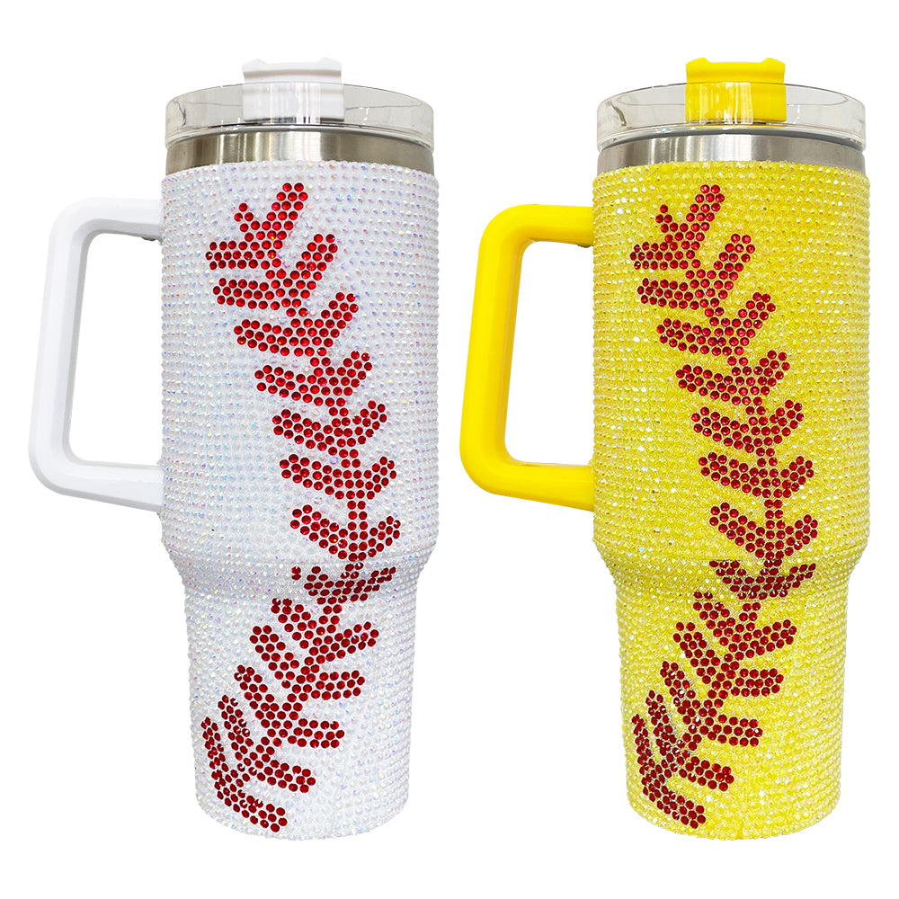 20 Pack 40oz H1.0 Yellow Tumbler with Baseball Bling Rhinestone_GGblanks