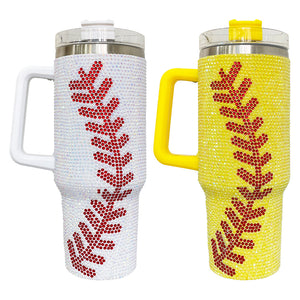 20 Pack 40oz H1.0 Yellow Tumbler with Baseball Bling Rhinestone_GGblanks