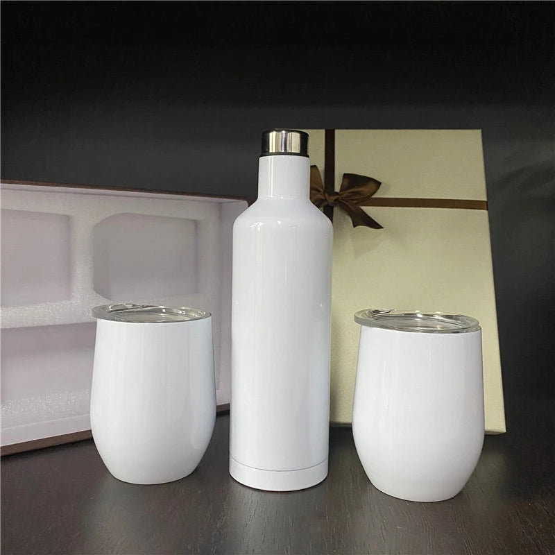 6 Sets Christmas Gifts Wine Tumbler And Bottle Gifts Set With Box 12oz Wine Tumblers and 17oz Water Bottles Both Work for Sublimation_GGblanks