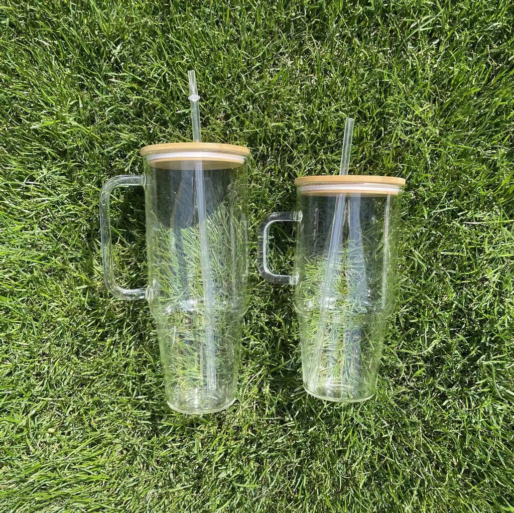 12 Pack 40oz Clear Frosted Glass Tumbler Glass Tumbler with Bamboo Lids_GGblanks
