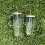 12 Pack 40oz Clear Frosted Glass Tumbler Glass Tumbler with Bamboo Lids_GGblanks