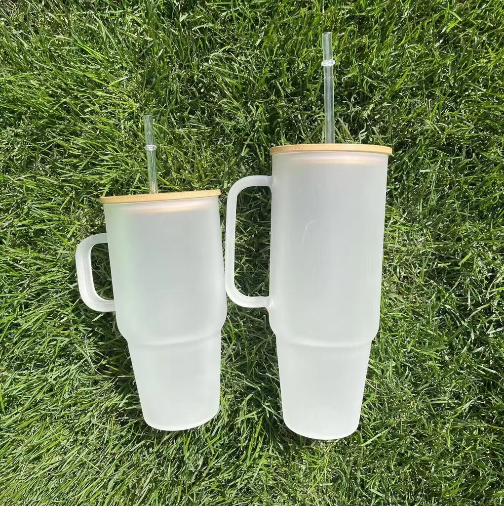 12 Pack 40oz Clear Frosted Glass Tumbler Glass Tumbler with Bamboo Lids_GGblanks