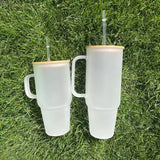12 Pack 40oz Clear Frosted Glass Tumbler Glass Tumbler with Bamboo Lids_GGblanks