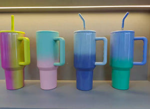 😍China RTS_40oz sublimation blanks ombre shimmer tumblers with colorful straws 20pcs_GGblanks