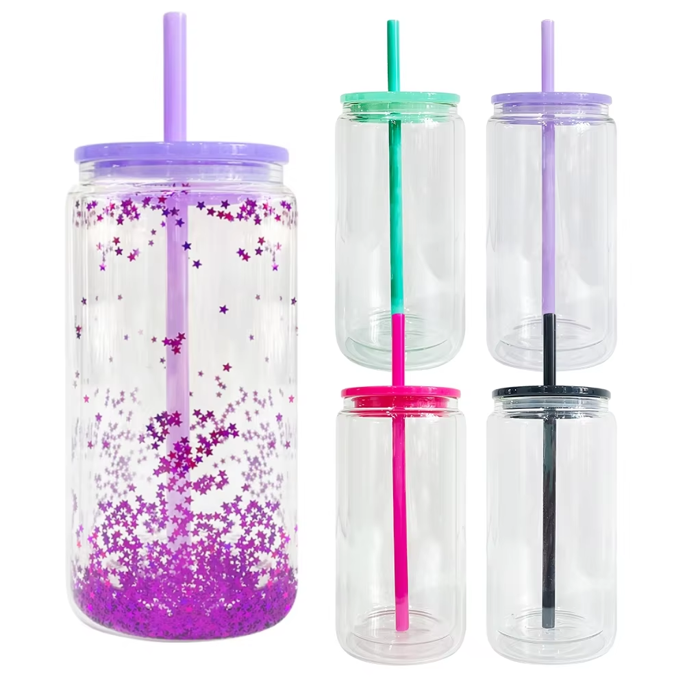 25 Pack USA RTS 12oz/15oz Pre Drilled Double Walled Snow Globe Glass Can with PP Lids_GGblanks