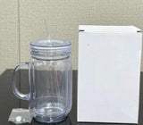 25 Pack Double Walled Mason Jars 20oz Plastic Cups with Handles for Snow Globe_GGblanks