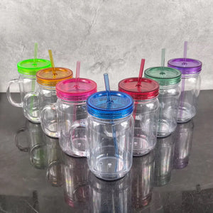 25 Pack New Style 20oz Pre-drilled Snow Globe Plastic Colorful Lids Mason Jars_GGblanks
