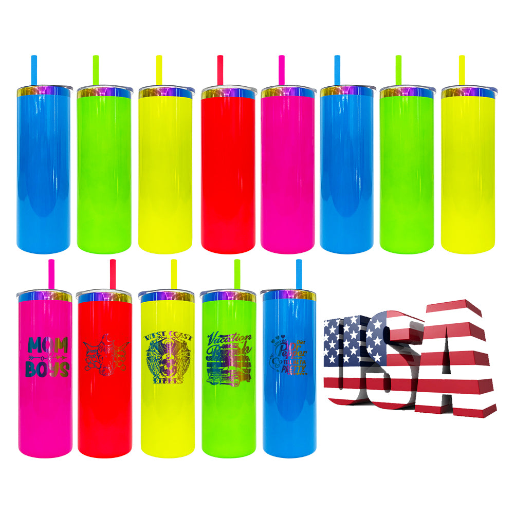 20 Pack 20oz neon rainbow plated double walled stainless steel tumblers for sublimation and laser engraving_GGblanks