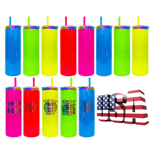 20 Pack 20oz neon rainbow plated double walled stainless steel tumblers for sublimation and laser engraving_GGblanks