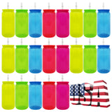 25 Pack 50 Pack 16oz Neon Glass Cans/Plastic 17oz Neon Mugs with Straws and Lids for Uv Dtf Wraps_GGblanks