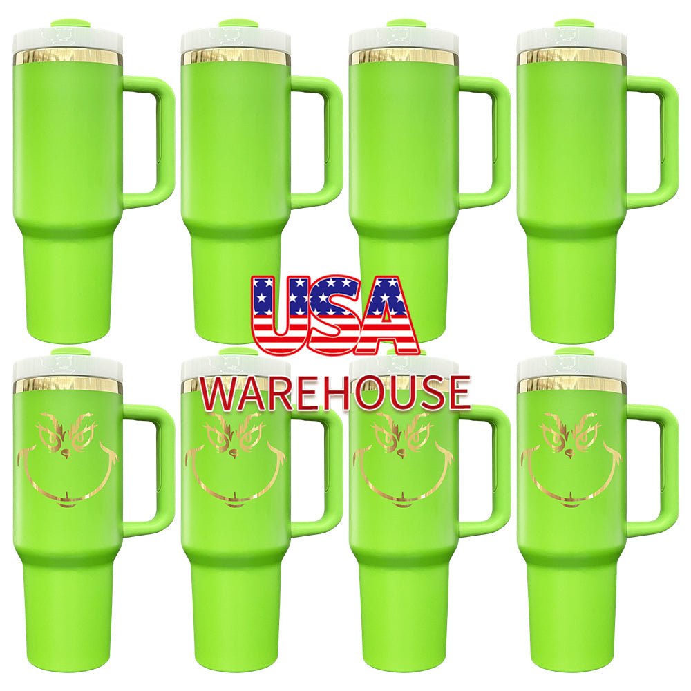 20 Pack Mirror Gold Plated Christmas Green Powder Coated H2.0 30oz 40oz Tumblers with Grinch Laser_GGblanks
