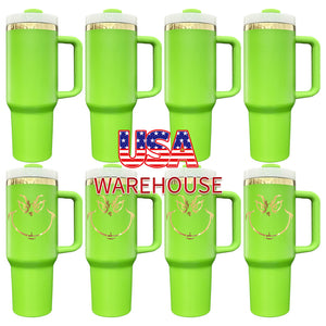 20 Pack Mirror Gold Plated Christmas Green Powder Coated H2.0 30oz 40oz Tumblers with Grinch Laser_GGblanks