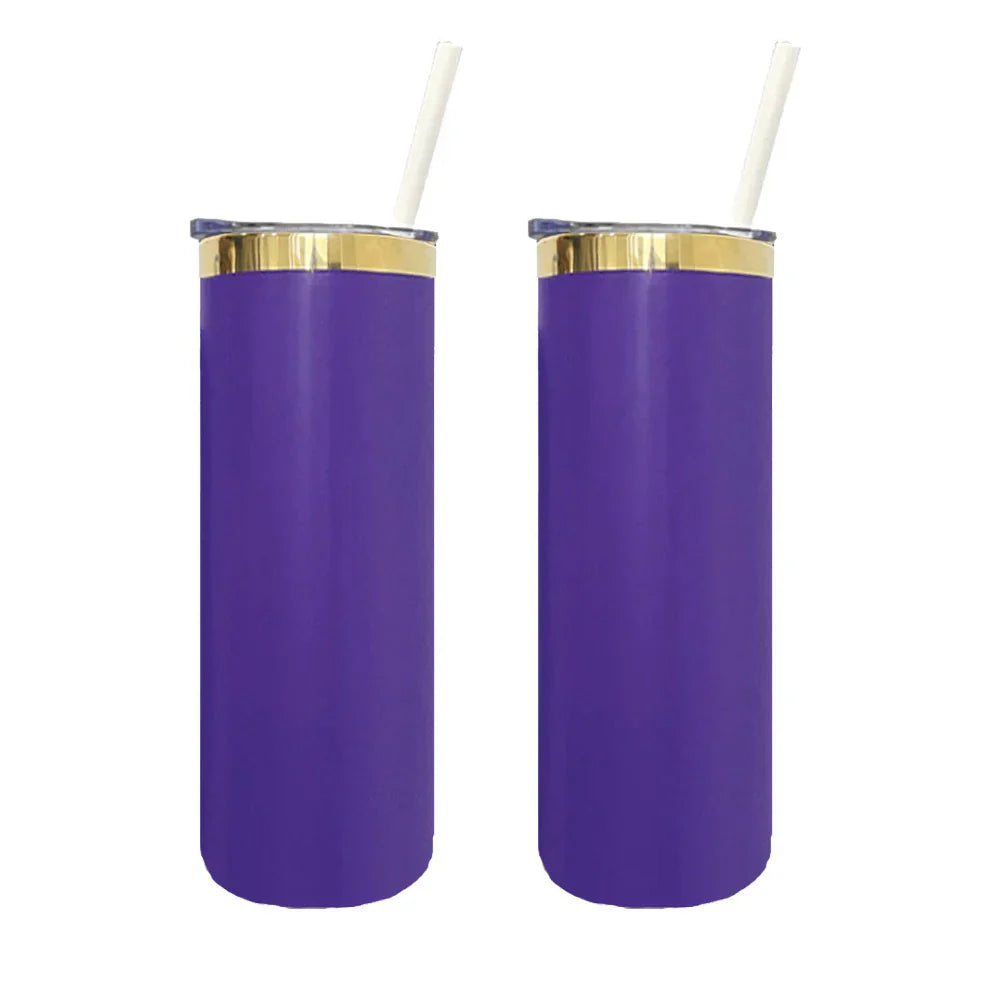 25 Pack Mirror Gold Plated Purple Powder Coated 20oz Straight Skinny Tumblers_GGblanks