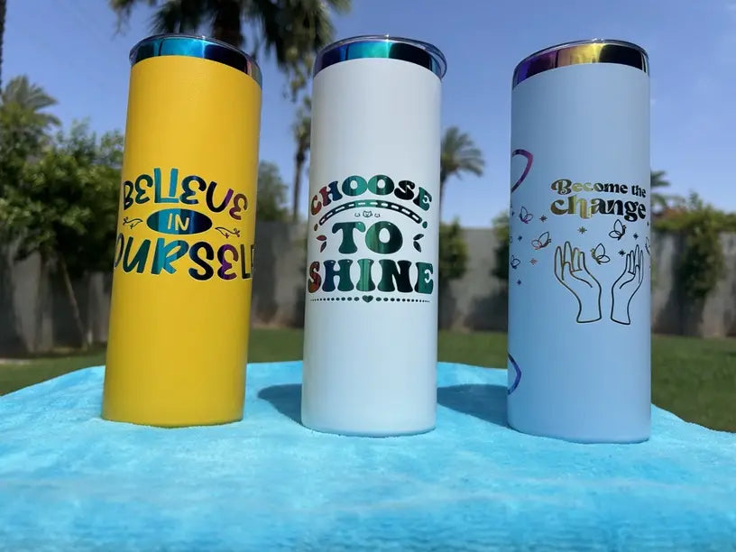 25 Pack 20oz Powder Coated Stainless Steel Straight Skinny Tumbler Rainbow Plated Rainbow Underneath Tumbler for Laser Engraving_GGblanks