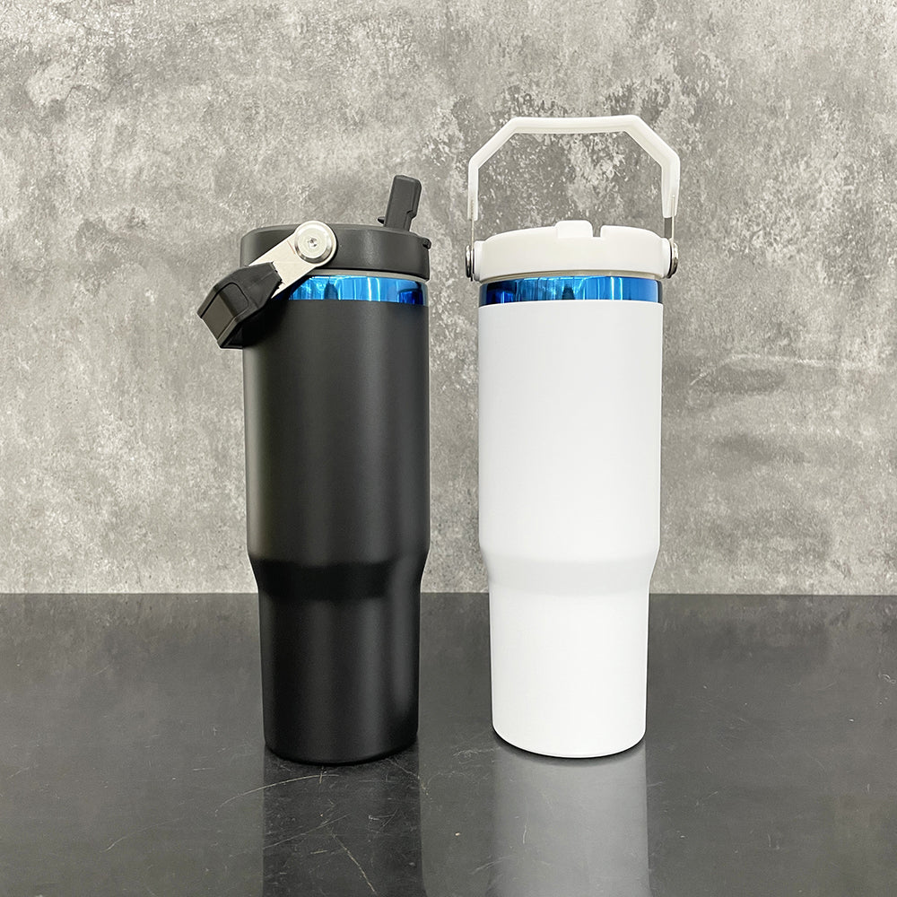 25 Pack China RTS Black White Mixed Blue Plated 30oz Flip Top Straw Water Bottle for Laser Engraving_GGblanks
