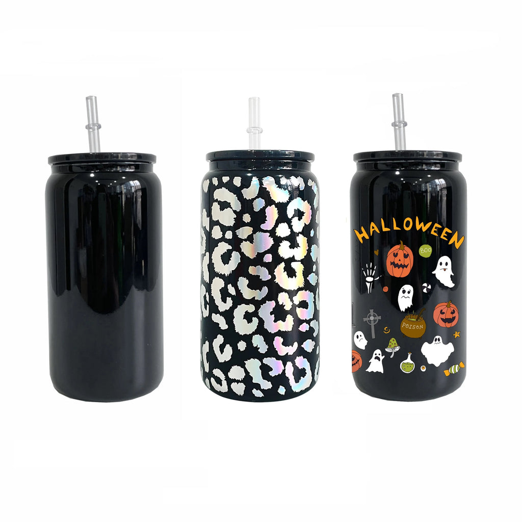 50 Pack 16oz Black Glass Can with PP Lids_GGblanks