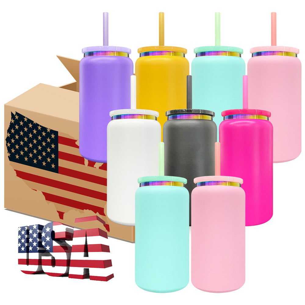 25 Pack 16oz Stainless Steel Cans Rainbow Plated 13pcs Black 12pcs White Soda Cans_GGblanks