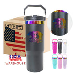 30oz GGblanks White/Macaron Colorful Student School Stanley Style 20oz 30oz Water Bottles Rainbow Plated Matte Glossy Tumblers with Flip Straw_GGblanks
