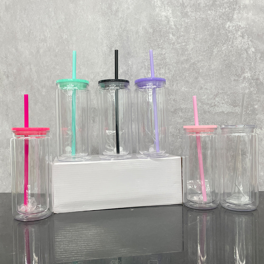 25 Pack 16oz Inner 20oz Outer Pre-Drilled Snow Globe Plastic Can with Colorful PP Lid and Plug_GGblanks