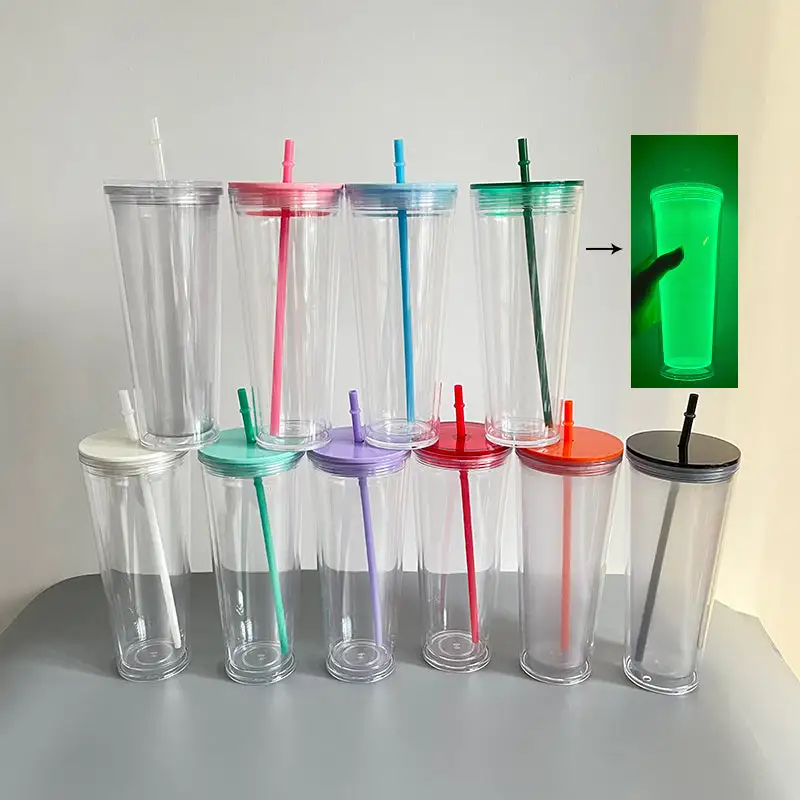 China RTS_Halloween Cups 24oz Glow In The Dark Pre Drilled Snow Globe Double Wall Plastic Acrylic Tumbler_GGblanks