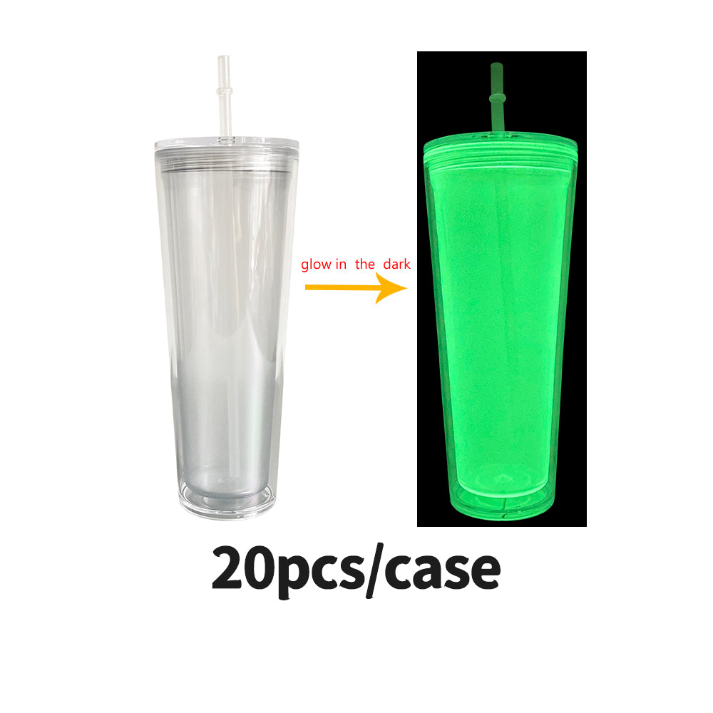 China RTS_Halloween Cups 24oz Glow In The Dark Pre Drilled Snow Globe Double Wall Plastic Acrylic Tumbler_GGblanks