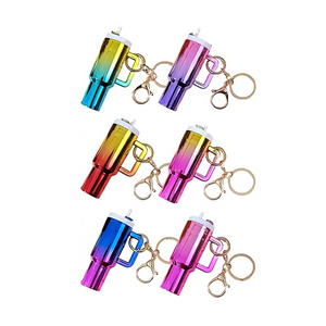 100 Pack Wholesale Stylish Gradient Mini Water Cup Plastic Keychain with Storage_GGblanks