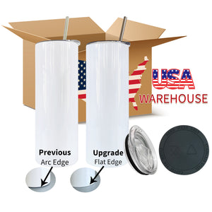50 Pack 20oz Skinny Tumblers 90 Degree Flat Edge Inside Seamless Stainless Steel White Blank Sublimation Straight Tumbler With Plastic Straw & Black Silicone Gasket_GGblanks