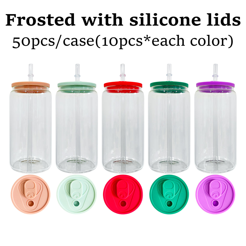 China RTS_16oz Leakproof Silicone lids sublimation blank glass tumblers - GGblanks