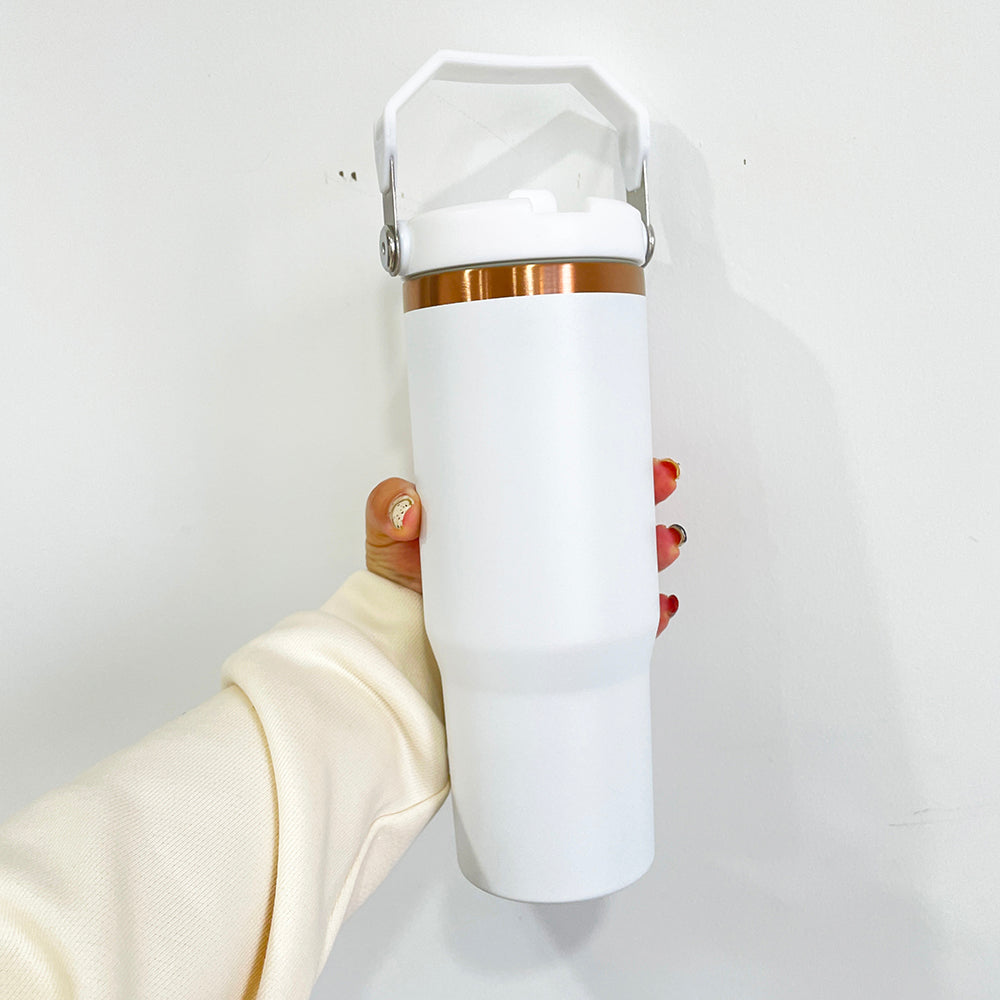 25 Pack 30oz Gold/Copper Plated Christmas Green Red Pink Black White Water Bottles with Flip Straws_GGblanks