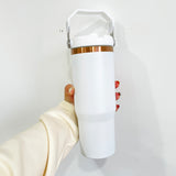25 Pack 30oz Gold/Copper Plated Christmas Green Red Pink Black White Water Bottles with Flip Straws_GGblanks