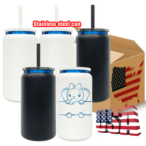 25 Pack China Warehouse 16oz Stainless Steel Cans Blue Plated 13pcs Black 12pcs White Soda Cans_GGblanks