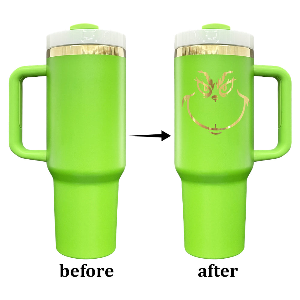 20 Pack Mirror Gold Plated Christmas Green Powder Coated H2.0 30oz 40oz Tumblers with Grinch Laser_GGblanks