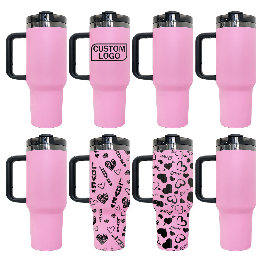 20 Pack USA RTS Pink Powder Coated Mirror Black Plated Underneath 40oz H2.0 Quencher Tumblers_GGblanks