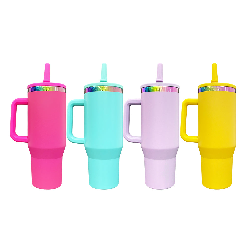 16 Pack 40oz Powder Coated Colorful Rainbow Plated Leak Proof Tumblers with Fantastic Leakproof Lids_GGblanks