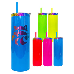 20 Pack 20oz neon rainbow plated double walled stainless steel tumblers for sublimation and laser engraving_GGblanks