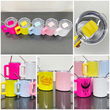 25 Pack 10oz Macaron Color/Black underneath Lowball Metal Tumblers With Removable Plastic Handle Water Cups With Magnetic Lids and Stainless Steel Straws_GGblanks