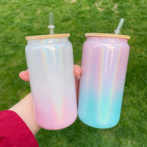 25 Pack 16oz Sublimation Blanks Gradient Glitter Beer Glass Can Sold By Case_GGblanks