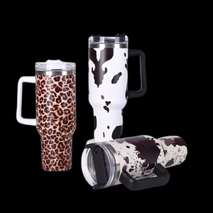 16 Pack 40oz 5D Leopard Printed Travel Mugs with Handle Insulated Stainless Steel Vacuum_GGblanks