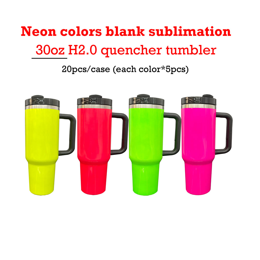 20 Pack USA RTS 30oz Neon Water Bottles with Flip Straws 40oz Neon Quencher Tumbler with Handle for Sublimation_GGblanks