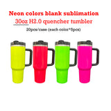20 Pack USA RTS 30oz Neon Water Bottles with Flip Straws 40oz Neon Quencher Tumbler with Handle for Sublimation_GGblanks