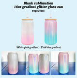 25 Pack 16oz Sublimation Blanks Gradient Glitter Beer Glass Can Sold By Case_GGblanks