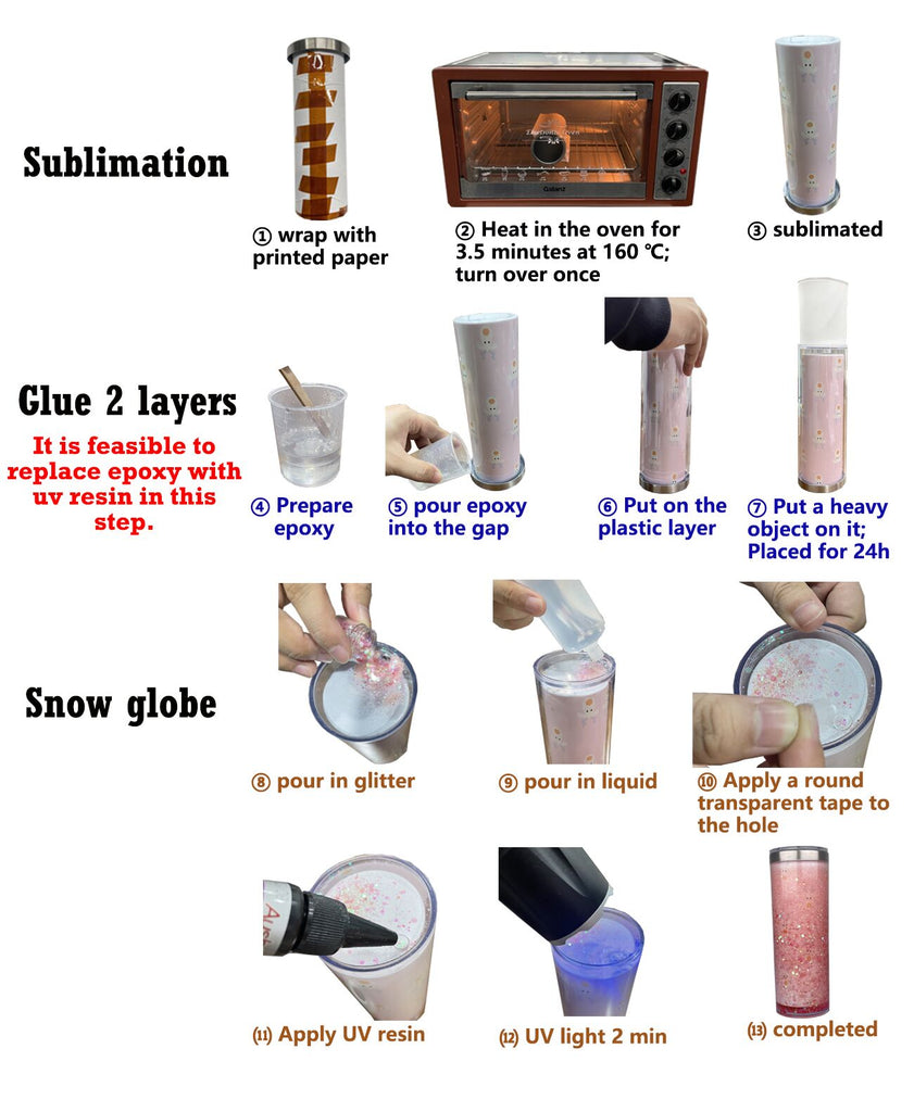 25 Pack 20oz Sublimation Blanks Pre Drilled Double Wall Snow Globe Storyboard Tumbler with Plug_GGblanks