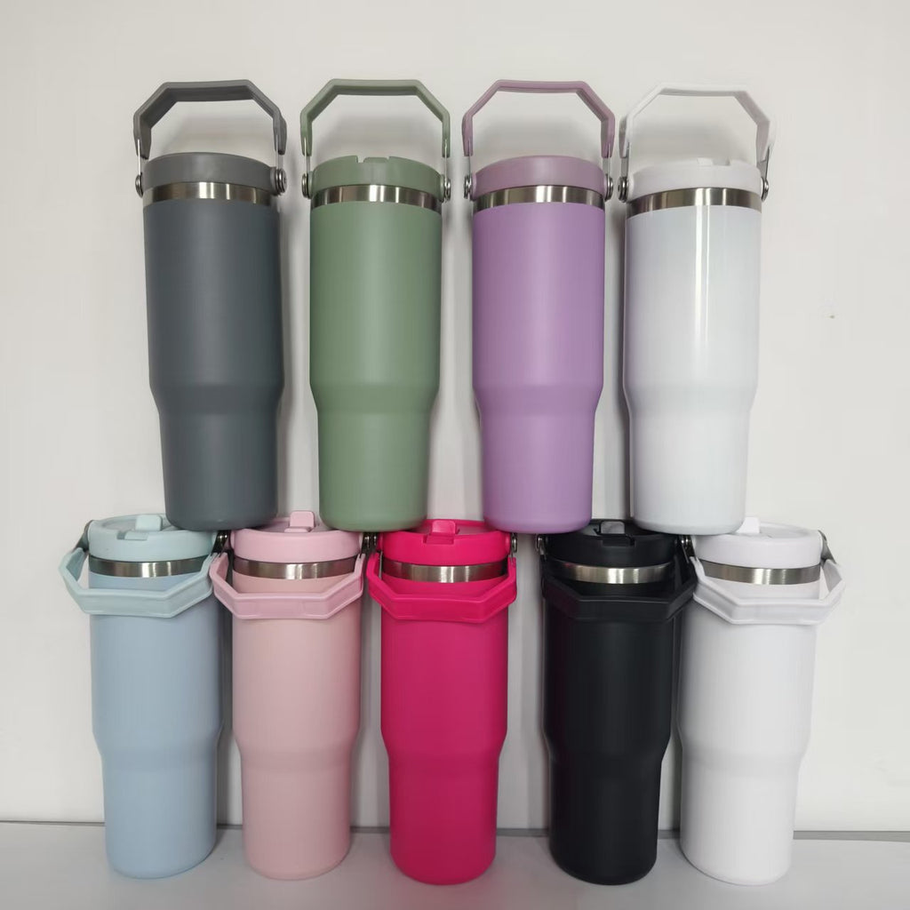25 Pack Normal/Rainbow Plated 30oz Stainless Steel Water Bottles with Flip Straws_GGblanks